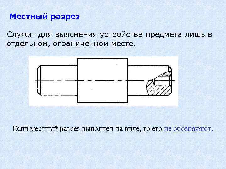 Местный разрез Служит для выяснения устройства предмета лишь в отдельном, ограниченном месте. Если местный