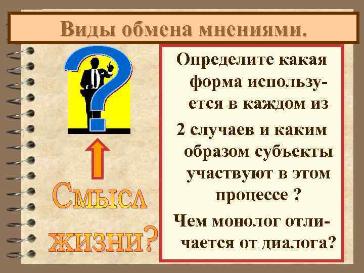 Виды обмена мнениями. Определите какая При обмене форма использу- мнениями ется в каждом из