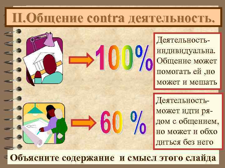 II. Общение contra деятельность. Деятельность- индивидуальна. Общение может помогать ей , но может и