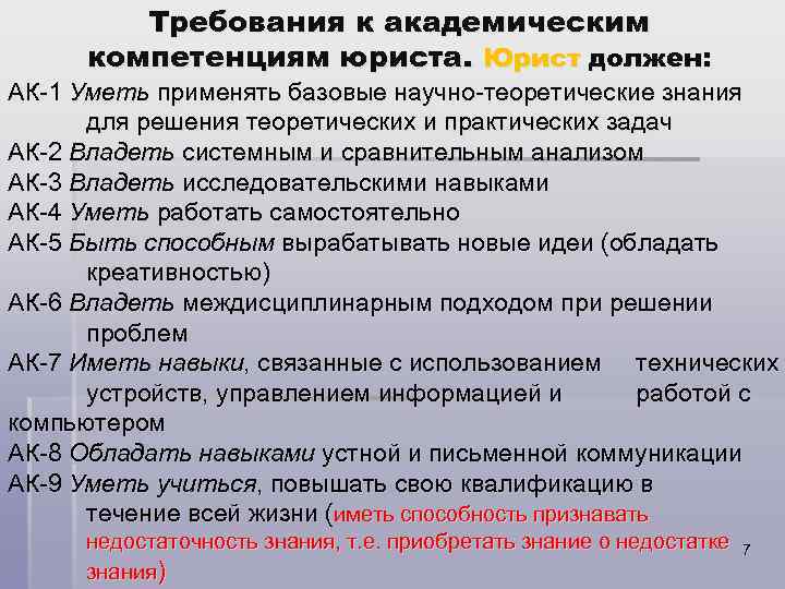 Требования к юристу