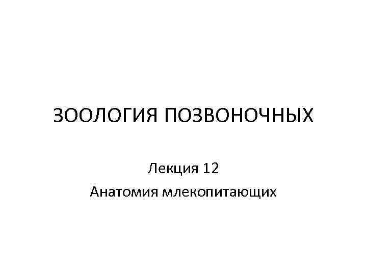 ЗООЛОГИЯ ПОЗВОНОЧНЫХ Лекция 12 Анатомия млекопитающих 