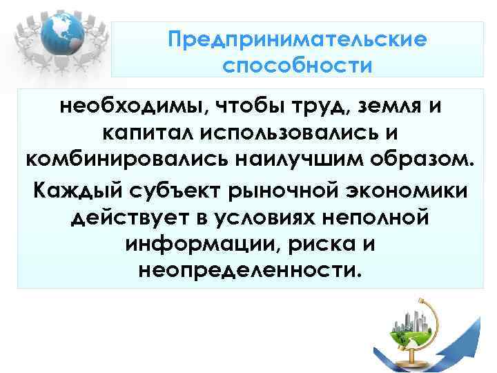 Предпринимательские способности необходимы, чтобы труд, земля и Предпринимательские способности необходимы, чтобы труд, земля и