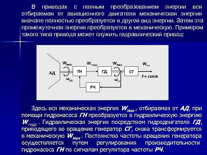  В приводах с полным преобразованием энергии вся отбираемая от авиационного двигателя механическая энергия