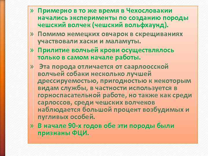 » Примерно в то же время в Чехословакии  начались эксперименты по созданию породы