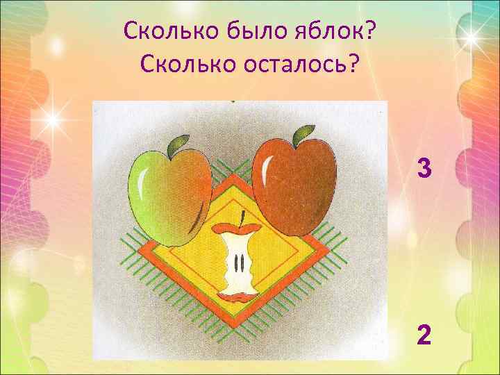 Сколько было яблок?  Сколько осталось?     3   