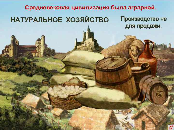   Средневековая цивилизация была аграрной.  НАТУРАЛЬНОЕ ХОЗЯЙСТВО   Производство не 