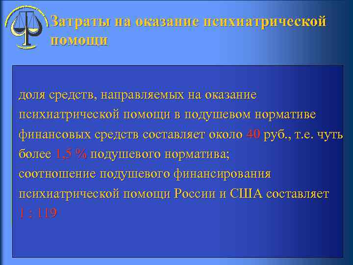  Затраты на оказание психиатрической помощи доля средств, направляемых на оказание психиатрической помощи в