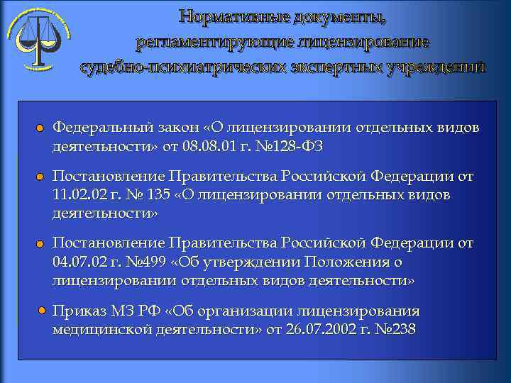 Федеральный закон «О лицензировании отдельных видов деятельности» от 08. 01 г. № 128 -ФЗ