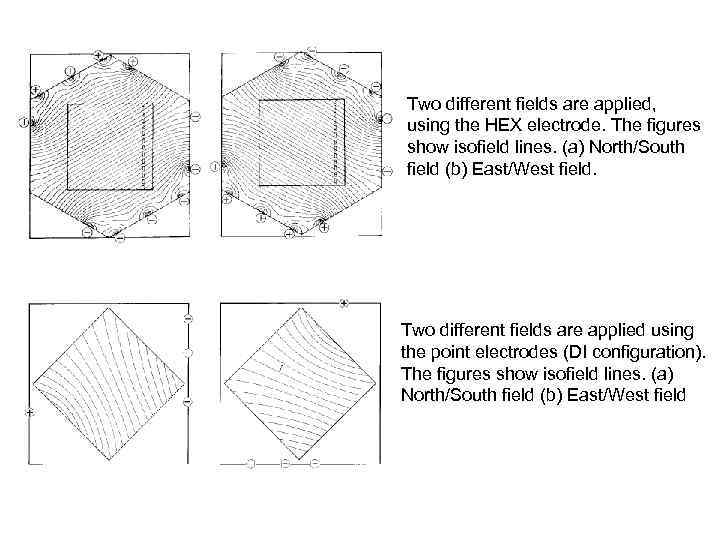 Two different fields are applied, using the HEX electrode. The figures show isofield lines.