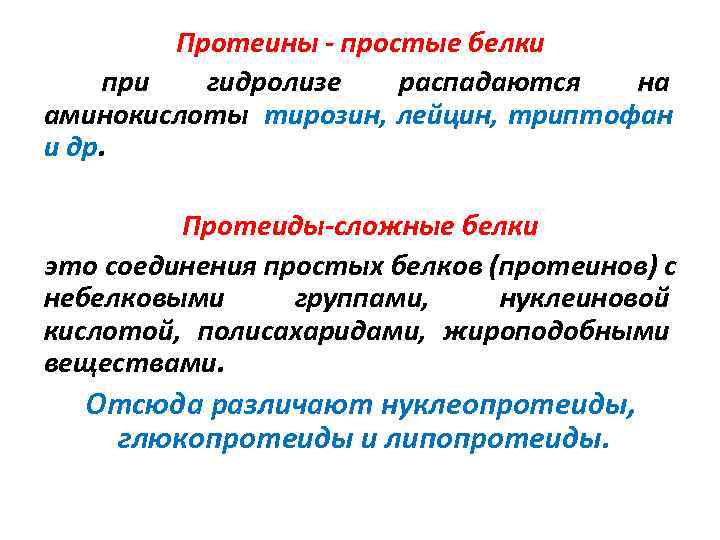   Протеины - простые белки при  гидролизе  распадаются  на аминокислоты