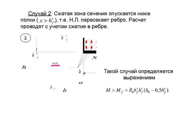  Случай 2. Сжатая зона сечения опускается ниже полки ( ), т. е. Н.