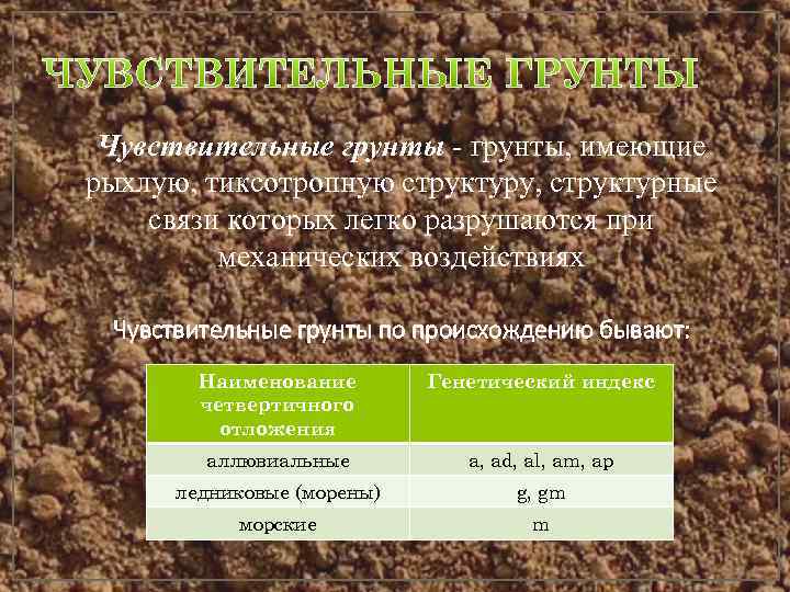  Чувствительные грунты - грунты, имеющие рыхлую, тиксотропную структуру, структурные связи которых легко разрушаются