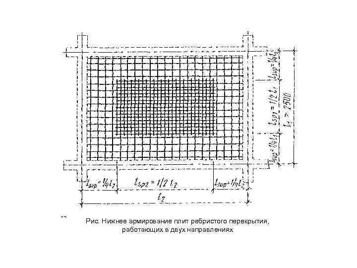 Рис. Нижнее армирование плит ребристого перекрытия, работающих в двух направлениях 
