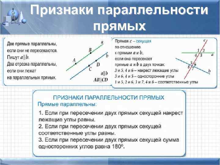 Признаки параллельности прямых 