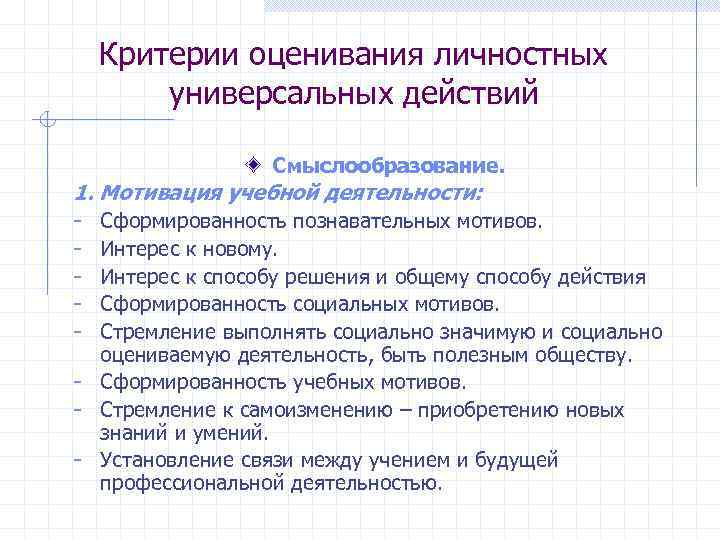   Критерии оценивания личностных   универсальных действий    Смыслообразование. 1.