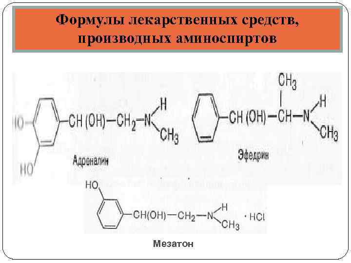 Формулы лекарственных средств, производных аминоспиртов Мезатон 