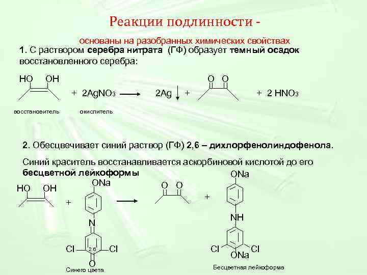  Реакции подлинности - основаны на разобранных химических свойствах 1. С раствором серебра нитрата