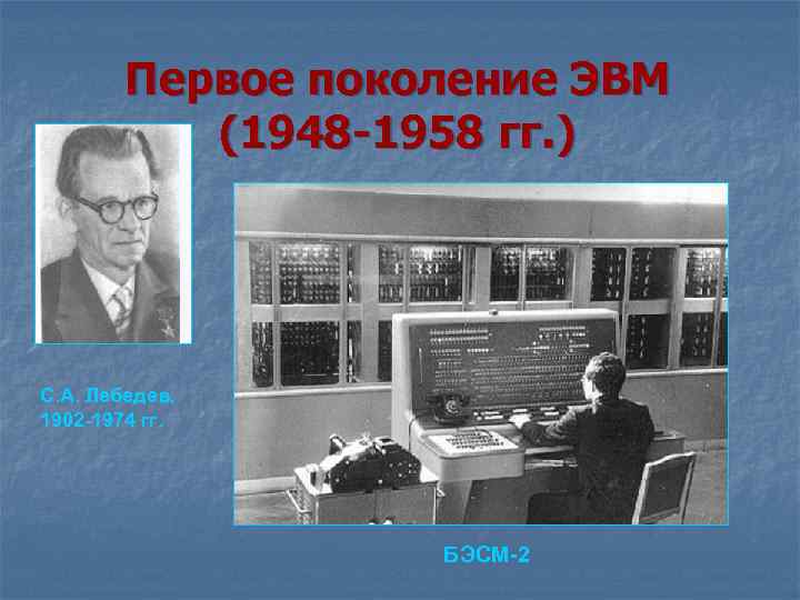  Первое поколение ЭВМ (1948 -1958 гг. ) С. А. Лебедев, 1902 -1974 гг.