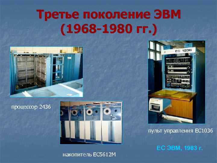  Третье поколение ЭВМ (1968 -1980 гг. ) процессор 2436 пульт управления ЕС 1036