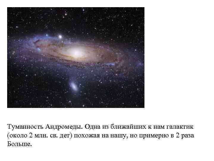 Туманность Андромеды. Одна из ближайших к нам галактик (около 2 млн. св. дет) похожая Туманность Андромеды. Одна из ближайших к нам галактик (около 2 млн. св. дет) похожая
