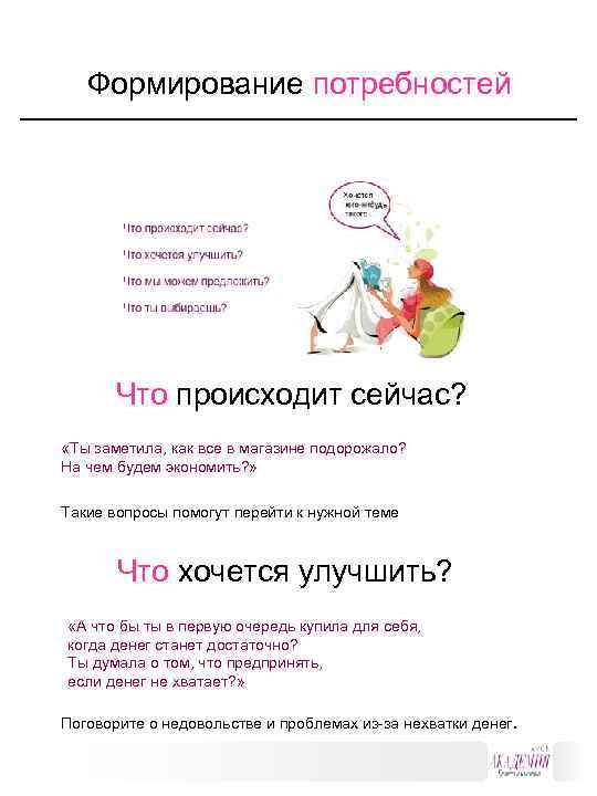  Формирование потребностей Что происходит сейчас? «Ты заметила, как все в магазине подорожало? На