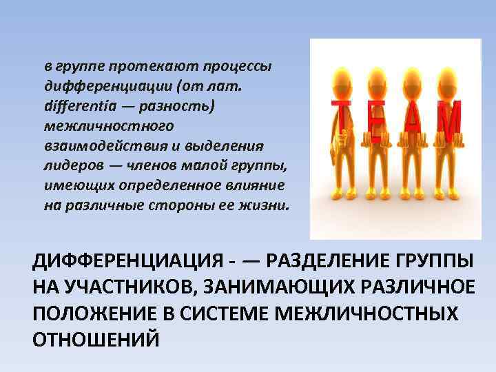 в группе протекают процессы дифференциации (от лат. differentia — разность) межличностного взаимодействия и выделения