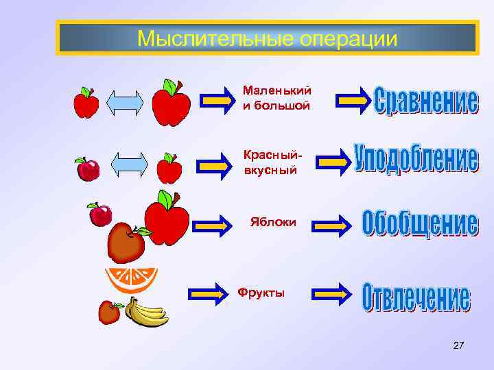 Мыслительные операции Маленький и большой Красный- вкусный Яблоки Фрукты 27 