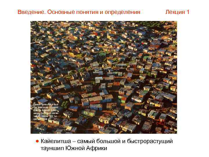 Введение. Основные понятия и определения Лекция 1  Кайелитша – самый большой и быстрорастущий