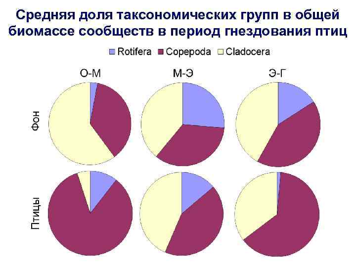  Средняя доля таксономических групп в общей биомассе сообществ в период гнездования птиц 