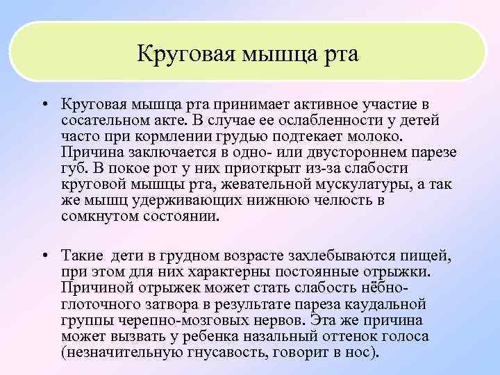  Круговая мышца рта • Круговая мышца рта принимает активное участие в сосательном акте.