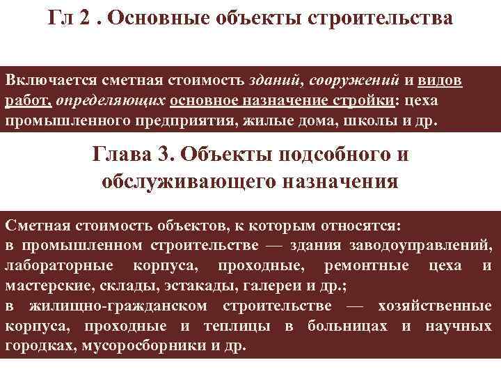  Гл 2. Основные объекты строительства Включается сметная стоимость зданий, сооружений и видов работ,