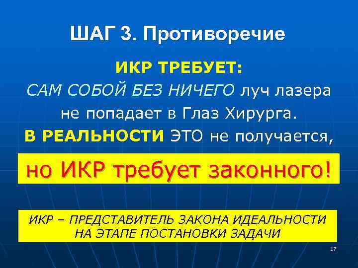  ШАГ 3. Противоречие ИКР ТРЕБУЕТ: САМ СОБОЙ БЕЗ НИЧЕГО луч лазера не попадает