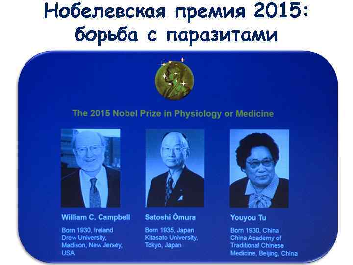 Нобелевская премия 2015:  борьба с паразитами 