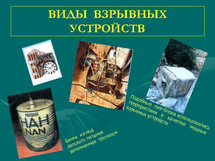 ВИДЫ ВЗРЫВНЫХ  УСТРОЙСТВ       Под   