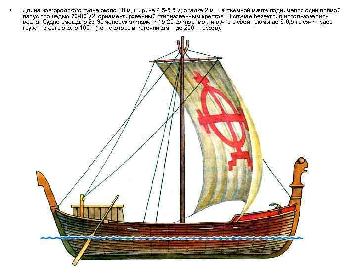  • Длина новгородского судна около 20 м, ширина 4, 5 -5, 5 м,