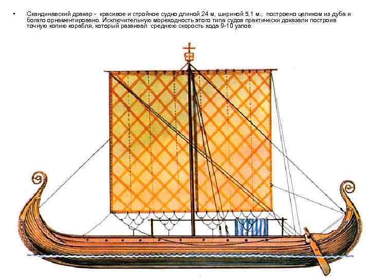  • Скандинавский дракар - красивое и стройное судно длиной 24 м, шириной 5,