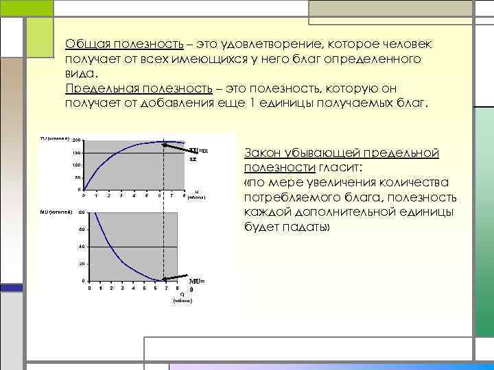 Общая полезность – это удовлетворение, которое человек получает от всех имеющихся у него благ