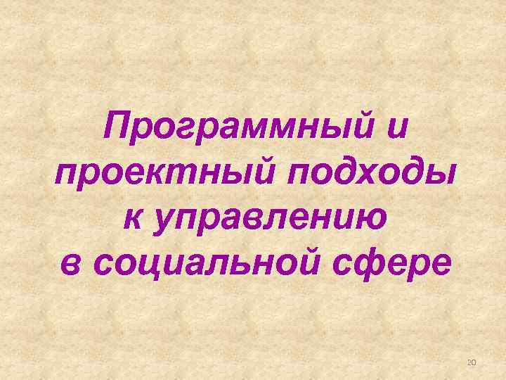  Программный и проектный подходы к управлению в социальной сфере 20 