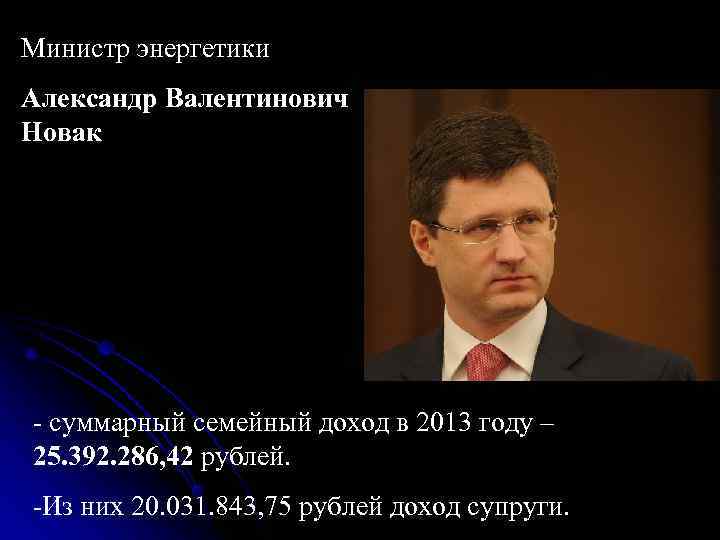 Заместитель Председателя Правительства Дмитрий Николаевич Козак - суммарный семейный доход в 2013 году – Заместитель Председателя Правительства Дмитрий Николаевич Козак - суммарный семейный доход в 2013 году –