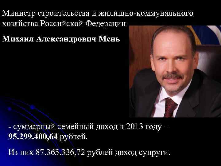 Министр культуры Владимир Ростиславович Мединский - суммарный семейный доход в 2013 году – Министр культуры Владимир Ростиславович Мединский - суммарный семейный доход в 2013 году –