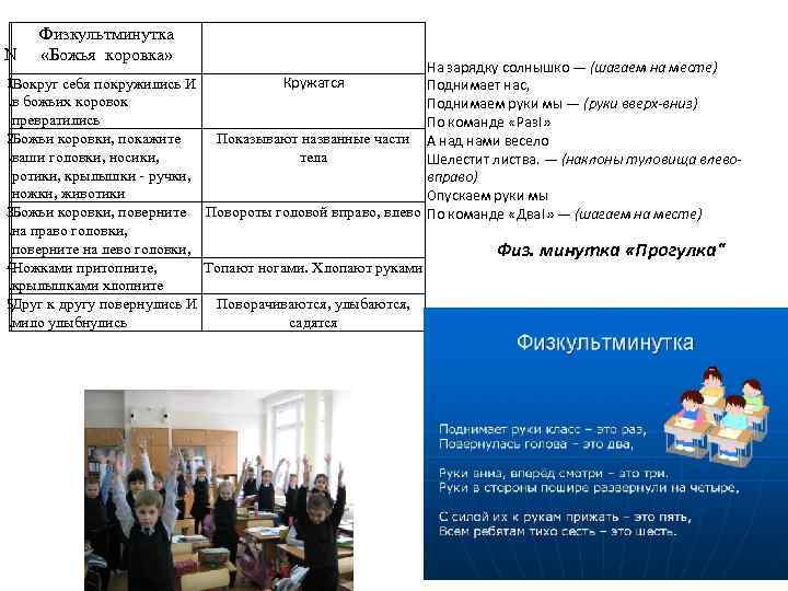  Физкультминутка N «Божья коровка» На зарядку солнышко — (шагаем на месте) 1 Вокруг