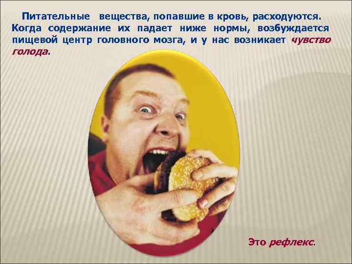  Питательные  вещества, попавшие в кровь, расходуются.  Когда содержание их падает ниже