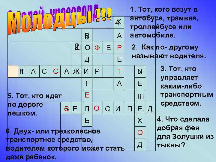  1. Тот, кого везут в автобусе, трамвае, К 4 троллейбусе или В 3