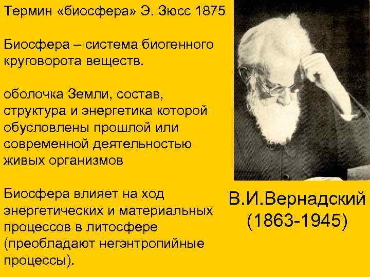 Термин «биосфера» Э. Зюсс 1875 Биосфера – система биогенного круговорота веществ. оболочка Земли, состав,