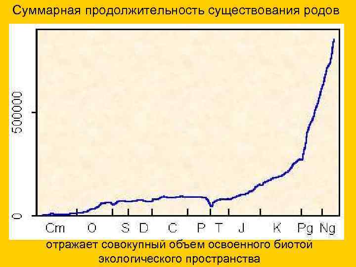 Суммарная продолжительность существования родов отражает совокупный объем освоенного биотой экологического пространства 