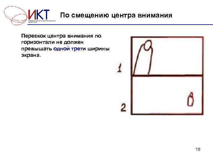 По смещению центра внимания Перескок центра внимания по горизонтали не должен превышать одной