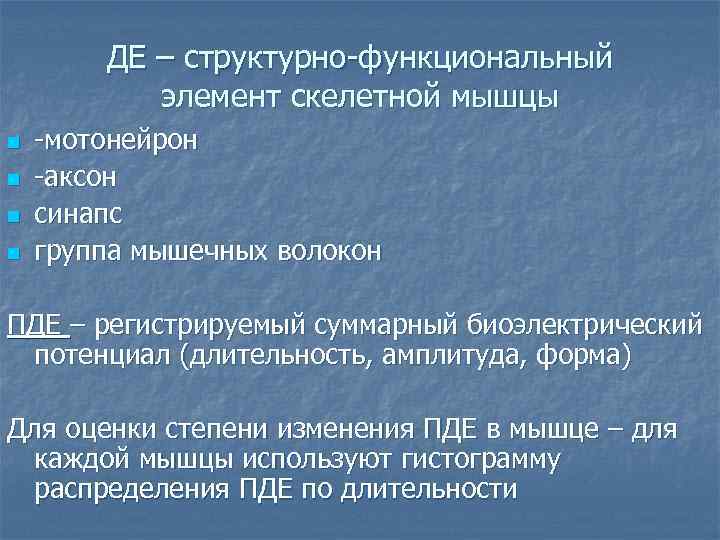   ДЕ – структурно-функциональный  элемент скелетной мышцы n  -мотонейрон n 