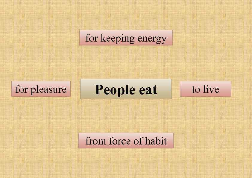     for keeping energy  for pleasure People eat  