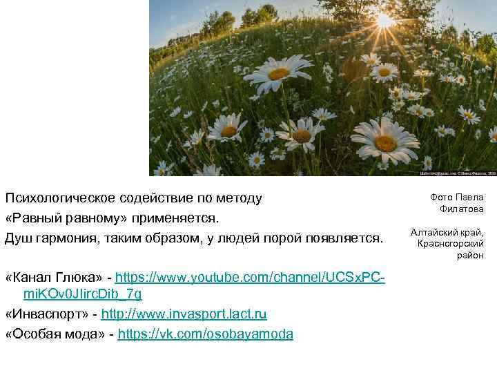 Психологическое содействие по методу Фото Павла Филатова «Равный равному» применяется. Алтайский край, Душ гармония,