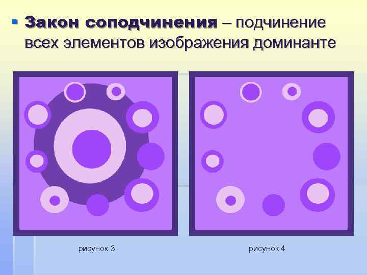 § Закон соподчинения – подчинение  всех элементов изображения доминанте  рисунок 3 